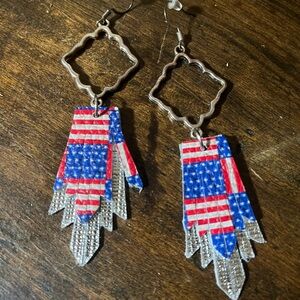 Patriotic Red and Blue Dangle Handmade Leather Earrings